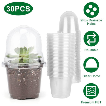 30-Pieces: Plant Nursery Pots PET Flower Seed Starting Pots Container with Dome Drainage Holes