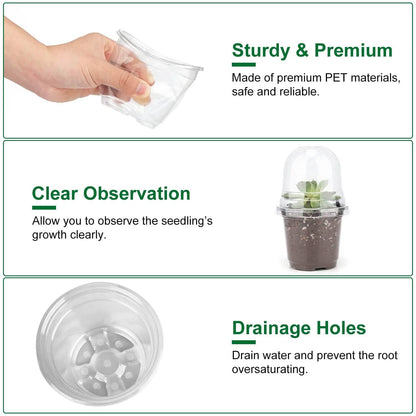 30-Pieces: Plant Nursery Pots PET Flower Seed Starting Pots Container with Dome Drainage Holes
