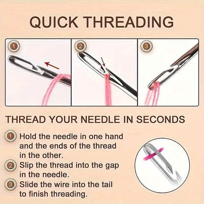 30-Pieces: Self-Threading Random Sizes Needles with Wooden Storage Tube