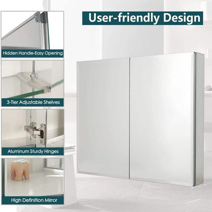 30" W X 26" H Aluminum Bathroom Mirror Medicine Cabinet with Dual Mirrors