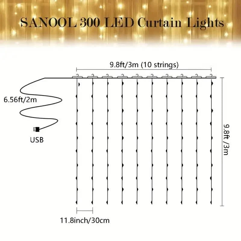 300 LED Curtain Fairy Lights