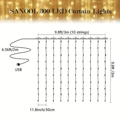 300 LED Curtain Fairy Lights