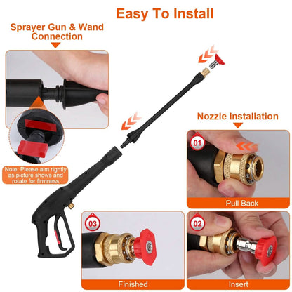 3000PSI Pressure Washer Gun Car Foam Sprayer with Jet Wand 5 Nozzle Tips M22-14 Connector