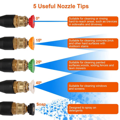 3000PSI Pressure Washer Gun Car Foam Sprayer with Jet Wand 5 Nozzle Tips M22-14 Connector