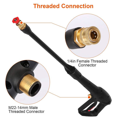 3000PSI Pressure Washer Gun Car Foam Sprayer with Jet Wand 5 Nozzle Tips M22-14 Connector