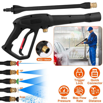 3000PSI Pressure Washer Gun Car Foam Sprayer with Jet Wand 5 Nozzle Tips M22-14 Connector