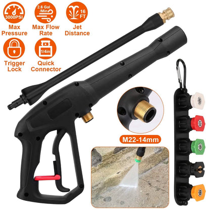3000PSI Pressure Washer Gun Car Foam Sprayer with Jet Wand 5 Nozzle Tips M22-14 Connector