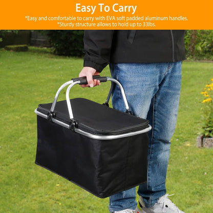 30L Insulated Picnic Basket Cooler Collapsible Food Delivery Storage