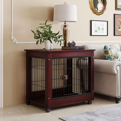 31-Inch Furniture Style Pet Dog Crate Cage with Wooden Structure