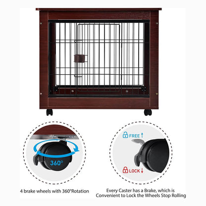 31-Inch Furniture Style Pet Dog Crate Cage with Wooden Structure
