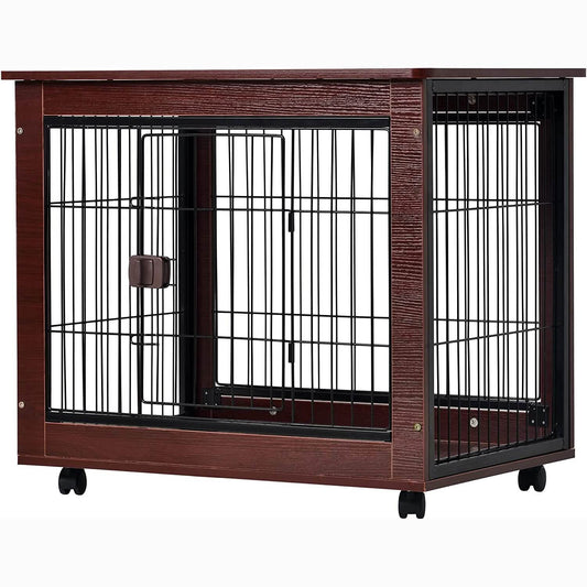 31-Inch Furniture Style Pet Dog Crate Cage with Wooden Structure