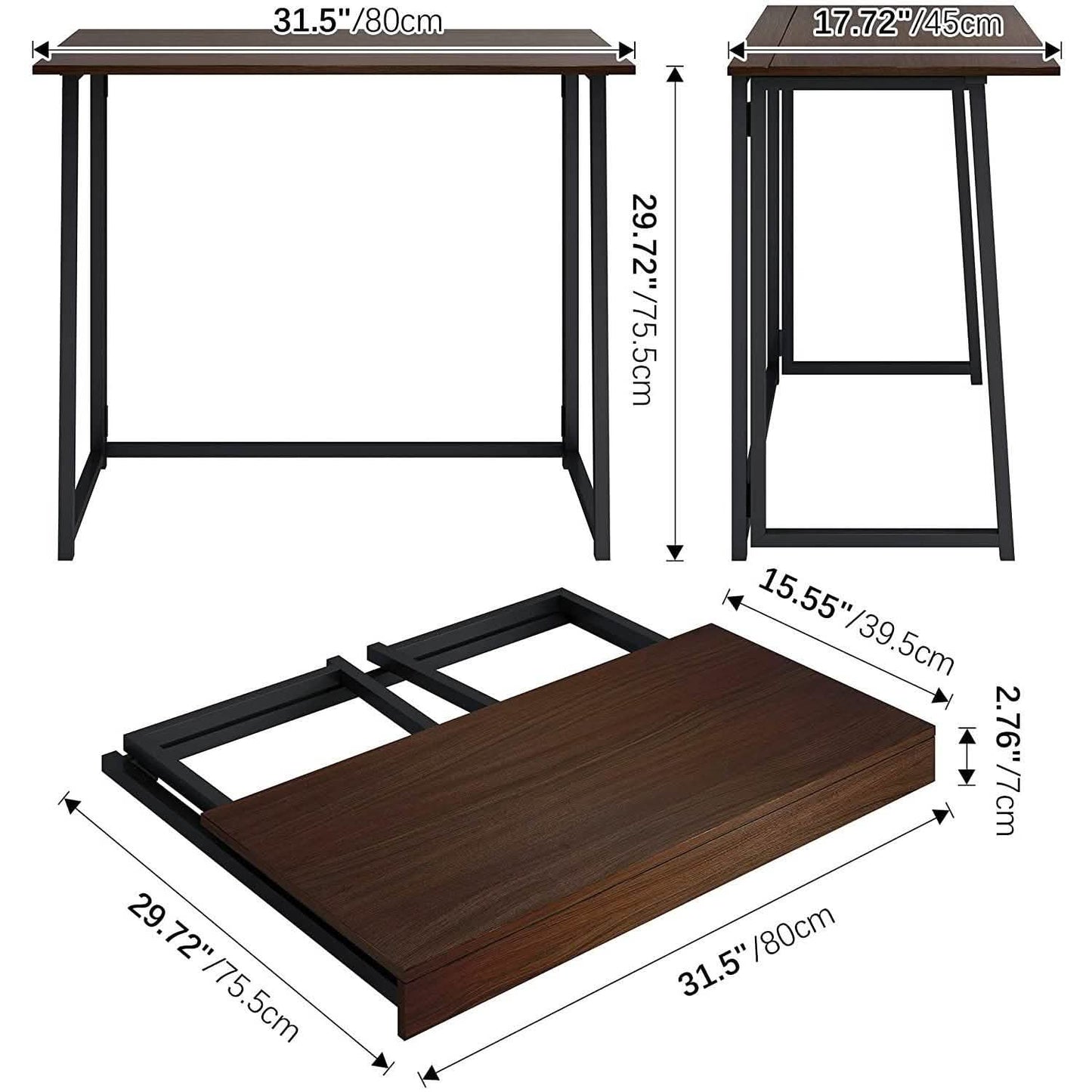 31.5" Small Desk No-Assembly Folding Computer Desk