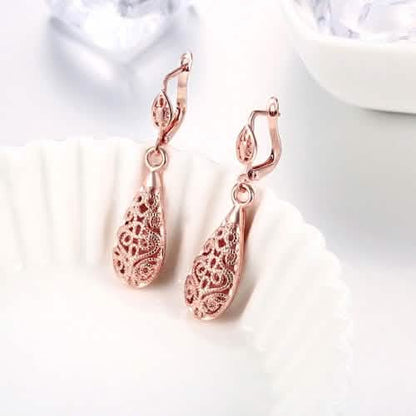 18K Gold Laser Cut Filigree Drop Earrings - Assorted Colors