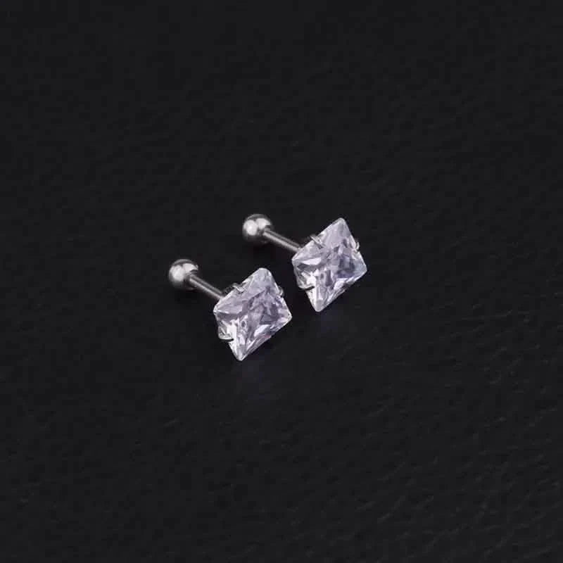 316 Stainless Steel Square Stud Earrings with Cubic Zirconia Accents