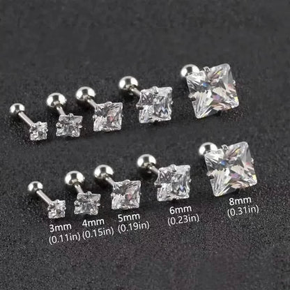 316 Stainless Steel Square Stud Earrings with Cubic Zirconia Accents