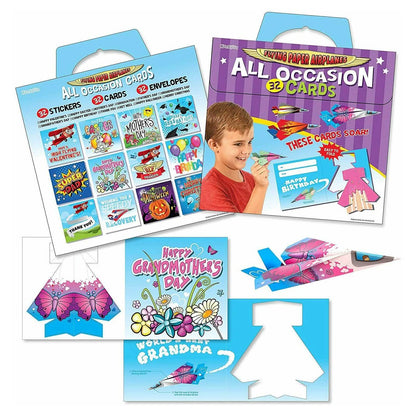 32 Folding Paper Airplanes All Occasion Greeting Cards with Envelopes and Stickers