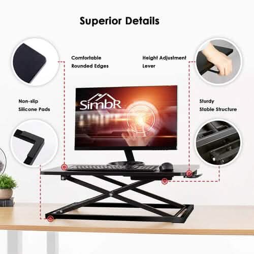32" Height Adjustable Stand Up Desk Converter Gas Spring Desk Riser Converter Sit to Stand