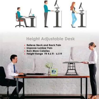 32" Height Adjustable Stand Up Desk Converter Gas Spring Desk Riser Converter Sit to Stand