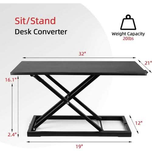 32" Height Adjustable Stand Up Desk Converter Gas Spring Desk Riser Converter Sit to Stand