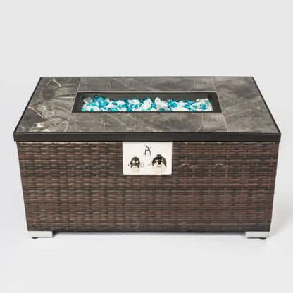 32" Outdoor Rattan Propane Gas Fire Table with Tile Tabletop