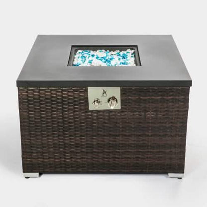 32" Outdoor Rattan Propane Gas Fire Table with Tile Tabletop