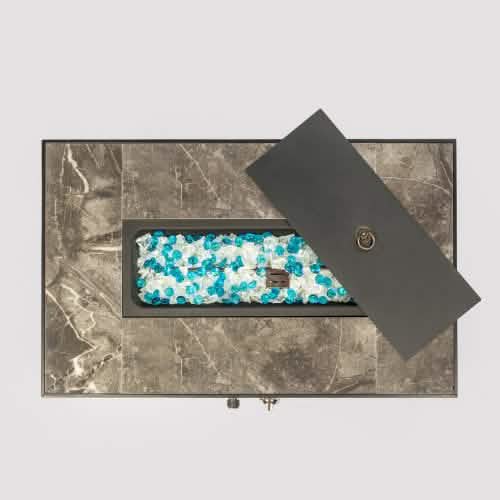 32" Outdoor Rattan Propane Gas Fire Table with Tile Tabletop