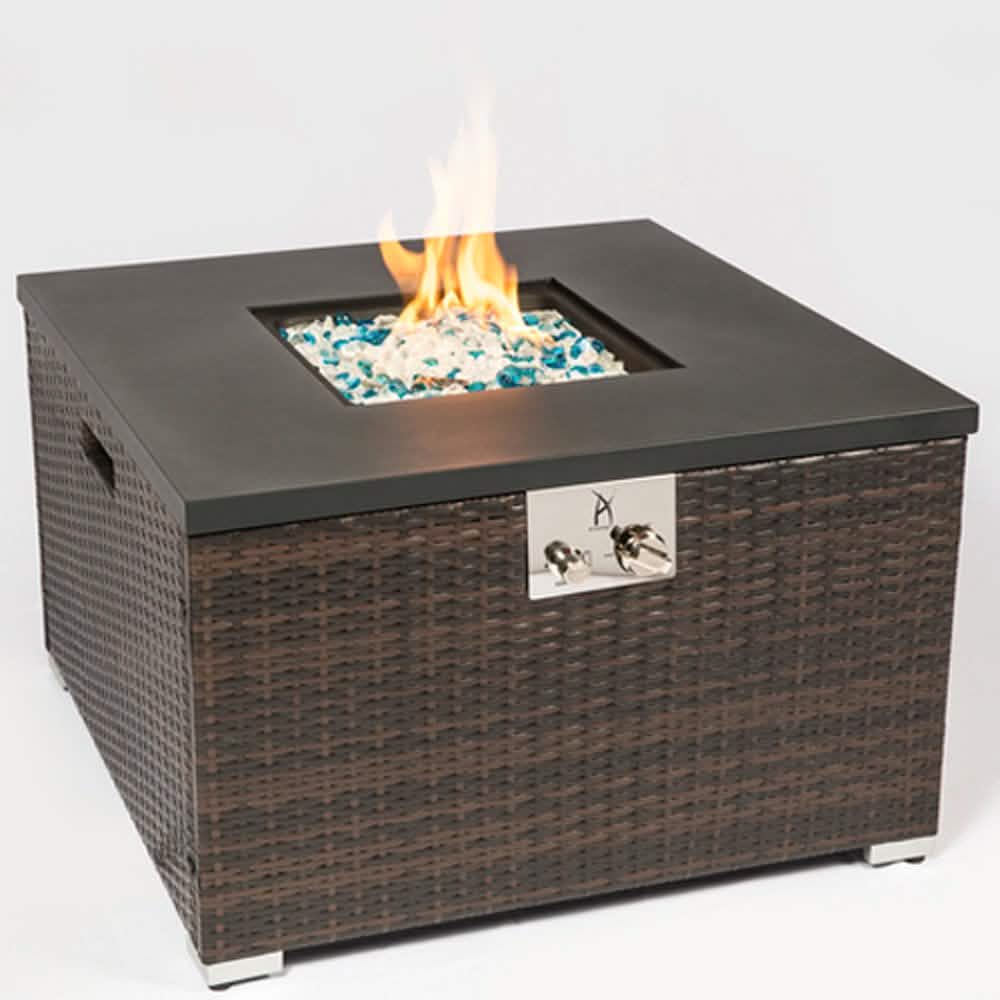 32" Outdoor Rattan Propane Gas Fire Table with Tile Tabletop