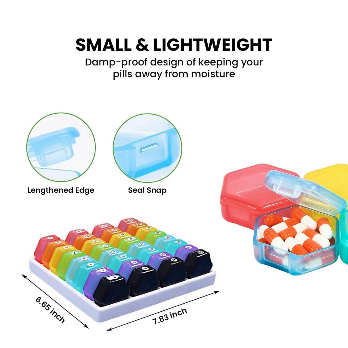 32-Pieces: Colored Compartments Monthly Pill, Medicine And Vitamin Organizer With Tray