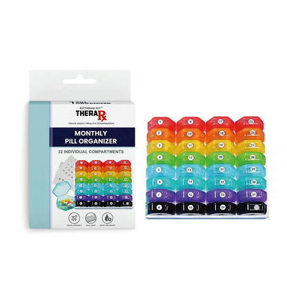 32-Pieces: Colored Compartments Monthly Pill, Medicine And Vitamin Organizer With Tray