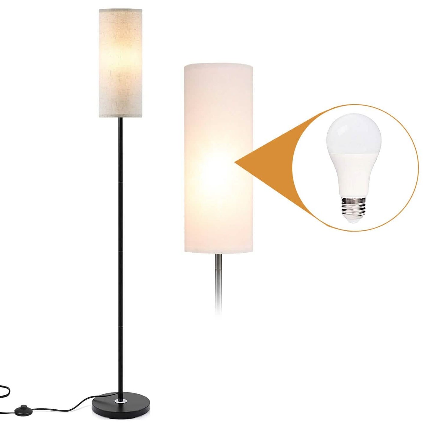 3200K Warm Yellow Light Modern Standing Lamp with Foot Switch 6W Bulb