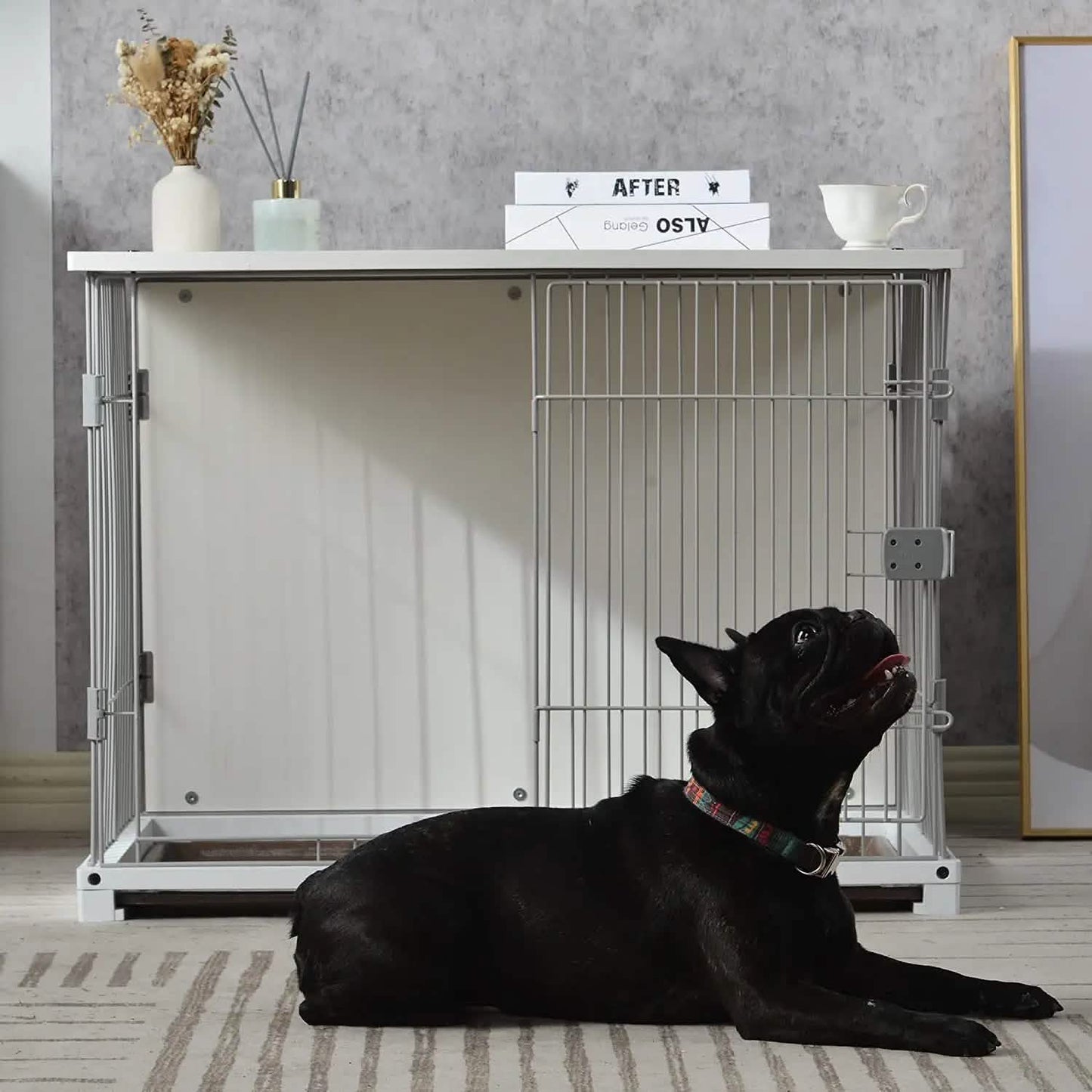 34" Long Elegant Wood Frame White Dog Cage