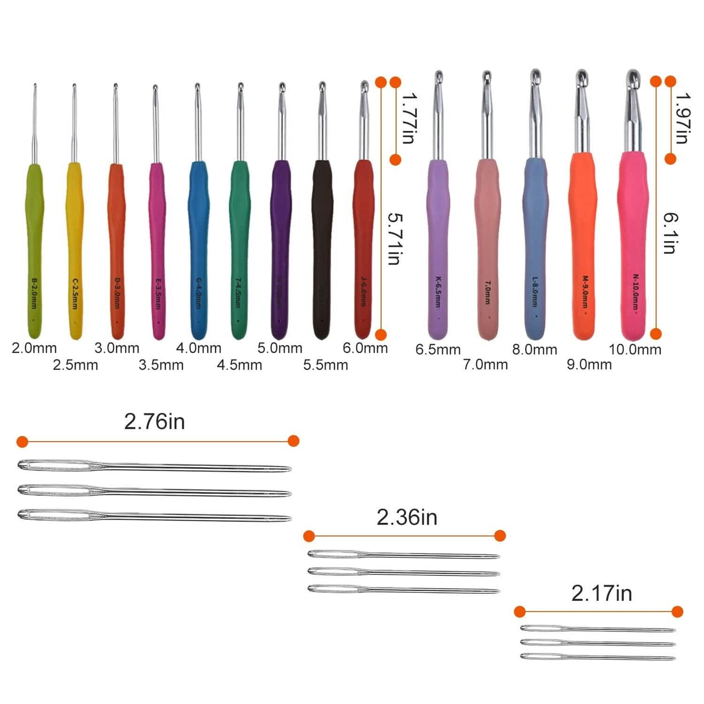 34-Piece Set: Aluminum Handle Crochet Hook Needles Knitting Tool
