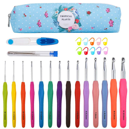 34-Piece Set: Aluminum Handle Crochet Hook Needles Knitting Tool