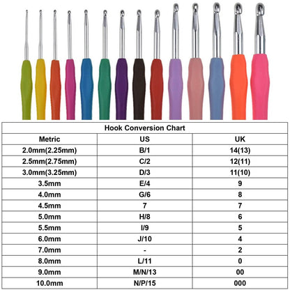 34-Piece Set: Aluminum Handle Crochet Hook Needles Knitting Tool