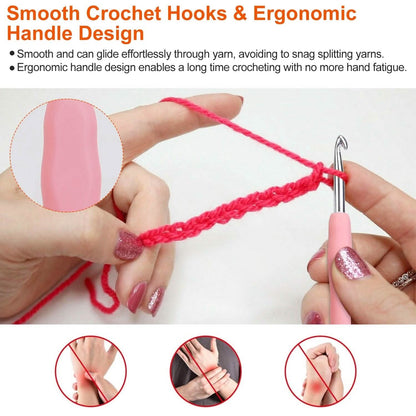 34-Piece Set: Aluminum Handle Crochet Hook Needles Knitting Tool