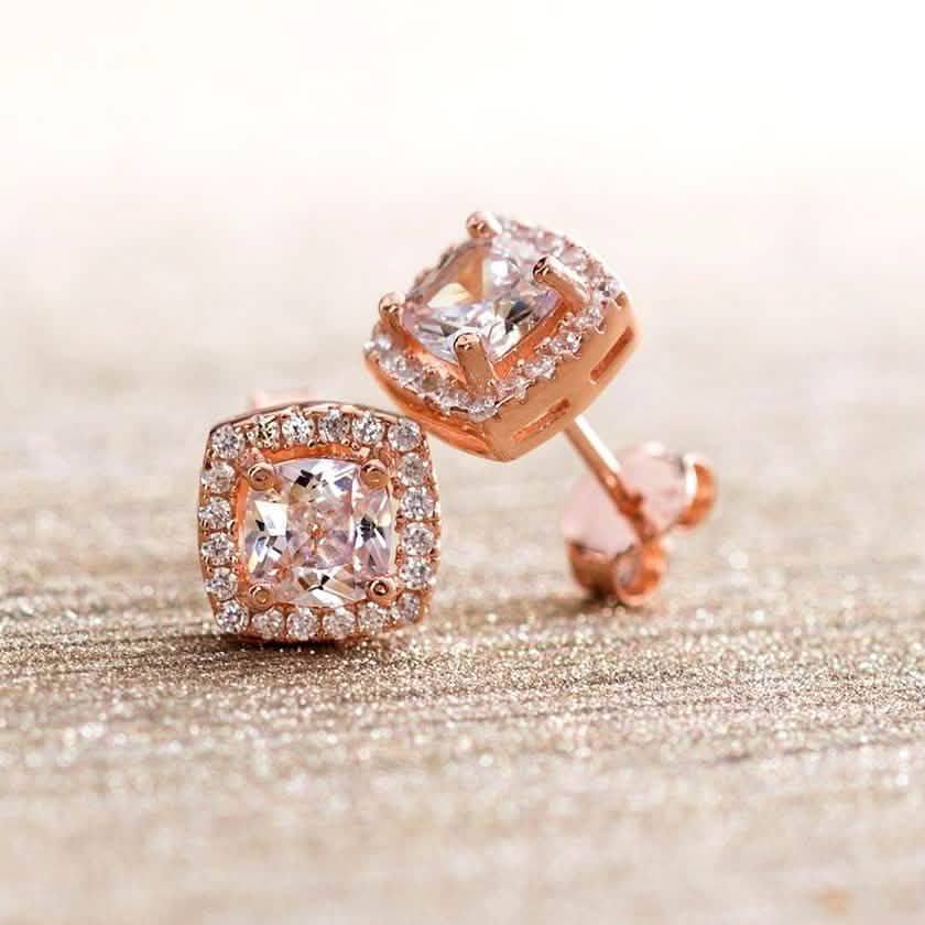 3.44 CTTW Halo Stud Princess Cut Earrings with Swarovski Elements