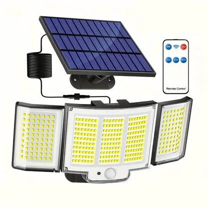 348 LED Motion Sensor Lights With Remote Control, 3 Head Security Lights, Solar Flood Wall Lights With 3 Modes