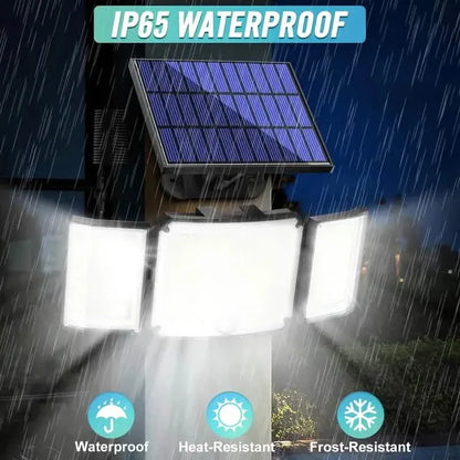348 LED Motion Sensor Lights With Remote Control, 3 Head Security Lights, Solar Flood Wall Lights With 3 Modes