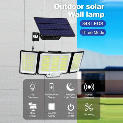 348 LED Motion Sensor Lights With Remote Control, 3 Head Security Lights, Solar Flood Wall Lights With 3 Modes