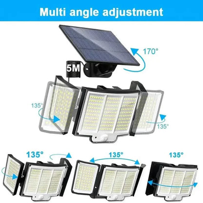 348 LED Motion Sensor Lights With Remote Control, 3 Head Security Lights, Solar Flood Wall Lights With 3 Modes