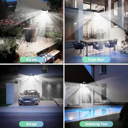 348 LED Motion Sensor Lights With Remote Control, 3 Head Security Lights, Solar Flood Wall Lights With 3 Modes