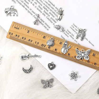 50-Pieces: Silver Charms for Jewelry Making Wholesale Bulk Tibetan Silver Charm Pendants for DIY Necklace Bracelet Earring Craft Supplies