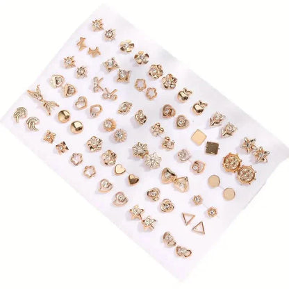 36-Pairs: Women's Fashion Earrings Set - Assorted Heart, Flower, Geometric & More