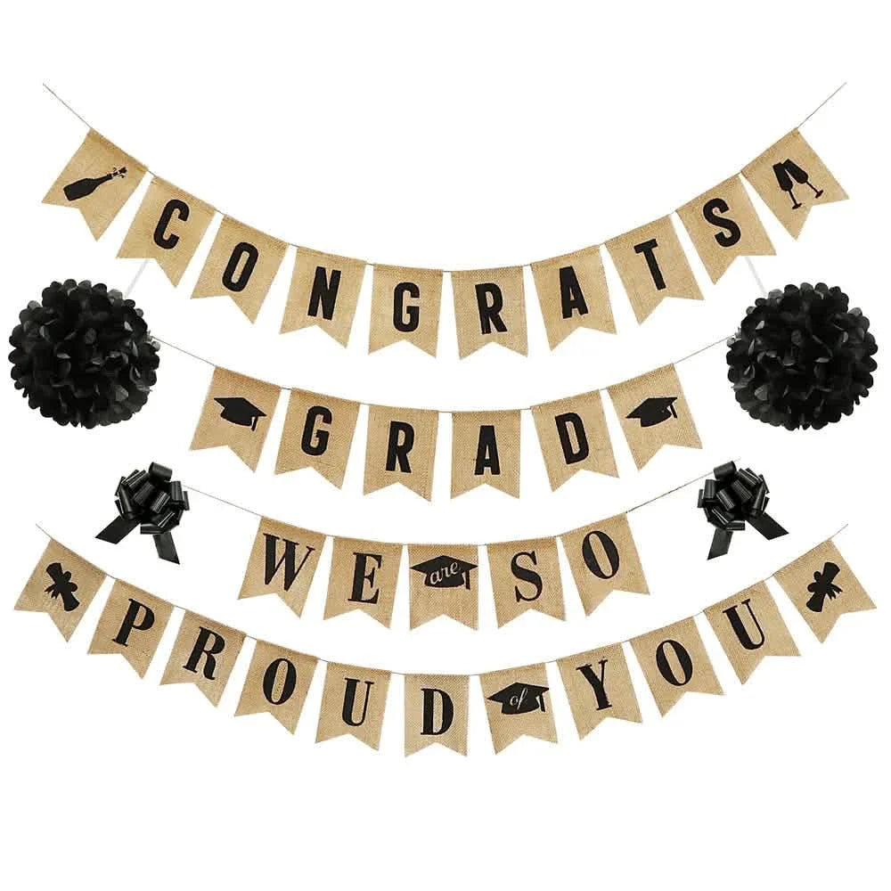 36-Pieces: Burlap "Congrats Grads"+ Burlap "We Are So Proud of You"