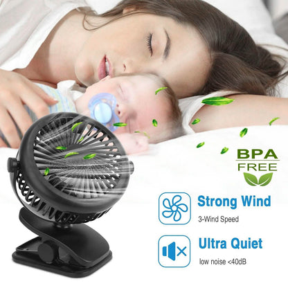 360 Degree Clip On Fan Quiet Rechargeable