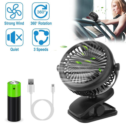 360 Degree Clip On Fan Quiet Rechargeable