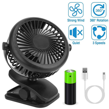 360 Degree Clip On Fan Quiet Rechargeable