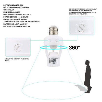 360 Degree Detection PIR Infrared Motion Sensor E27 LED Light