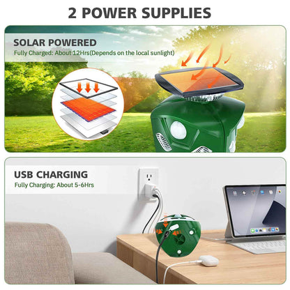 360° Electric Solar Powered Ultrasonic Repeller with Motion Sensor LED Flashing Lights