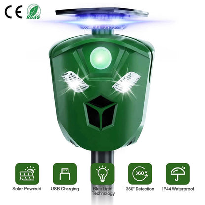 360° Electric Solar Powered Ultrasonic Repeller with Motion Sensor LED Flashing Lights